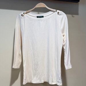 Lauren Ralph Lauren Cream Long Sleeve Top with Button Accents